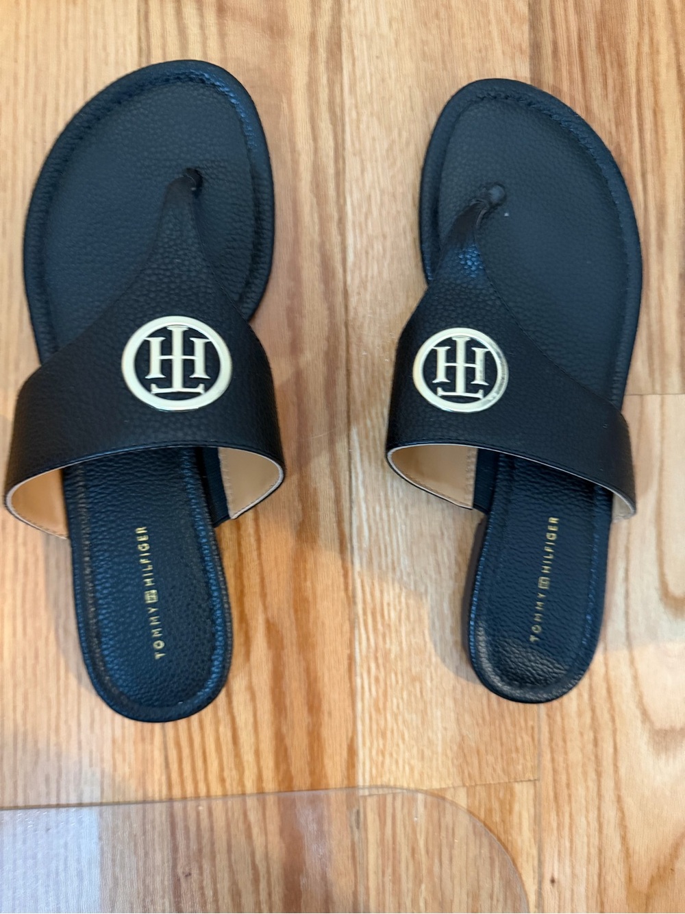 Tommy Hilfiger Black Slide Sandals with Gold TH Emblem